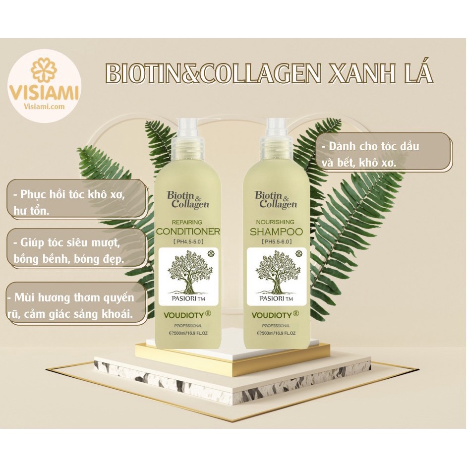 Dầu gội xả cho tóc dầu Biotin Collagen Voudioty xanh lá 1000ml