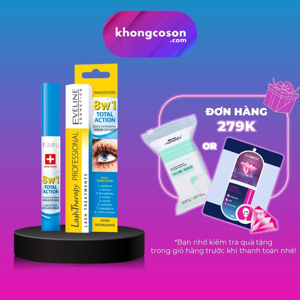 Huyết Thanh Dưỡng Mi Evelline 8in1 Kích Thích Lông Mi Mọc Nhanh Và Dài Total Action Lash Therapy Professional - Khongcos