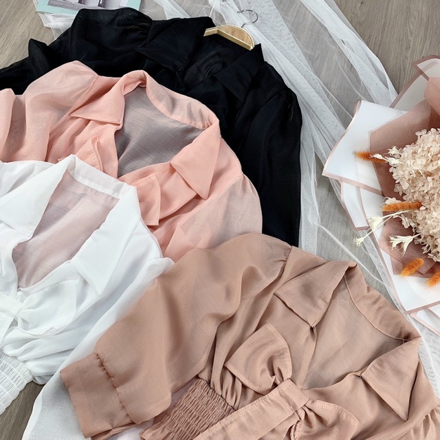 Áo sơmi Voan phối nơ ngực
