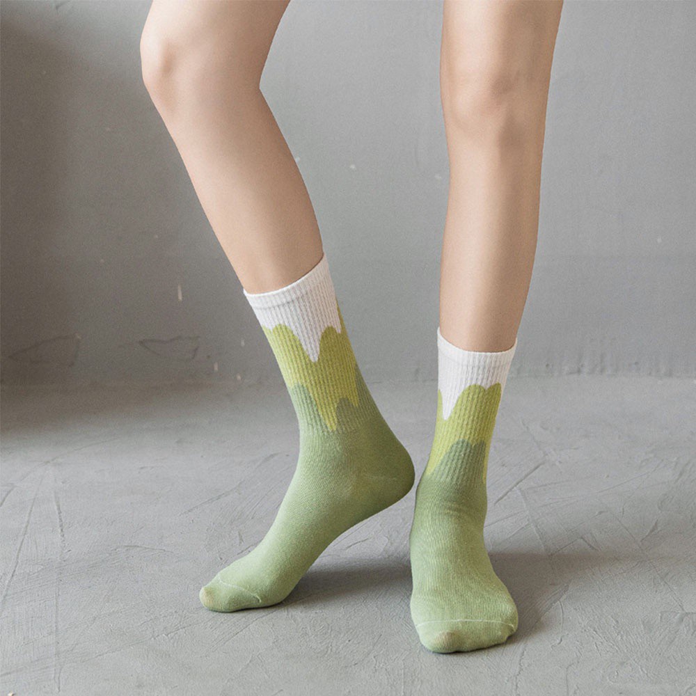 1 Đôi Vớ Cotton Cổ Trung Màu Gradient Thời Trang Cho Nữ