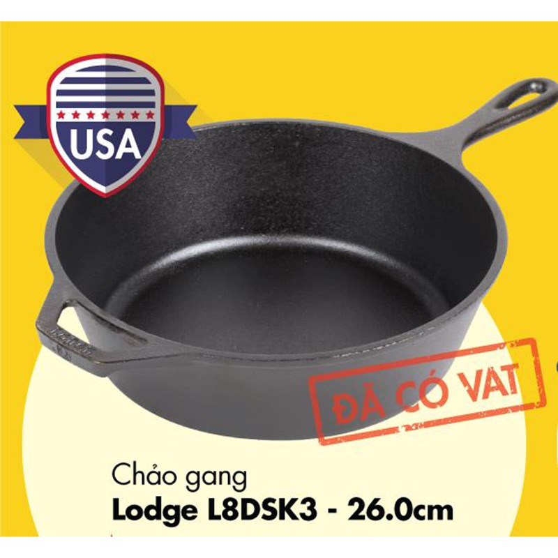 Chảo gang LODGE L8DSK3 Made in USA (26cm) - Chính hãng