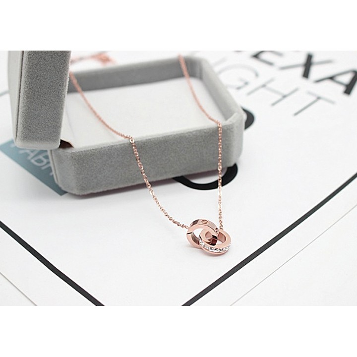 Dây chuyền titan nữ 2 nhẫn lồng đính đá siêu đẹp, bền màu, hợp thời trang, dễ phối đồ