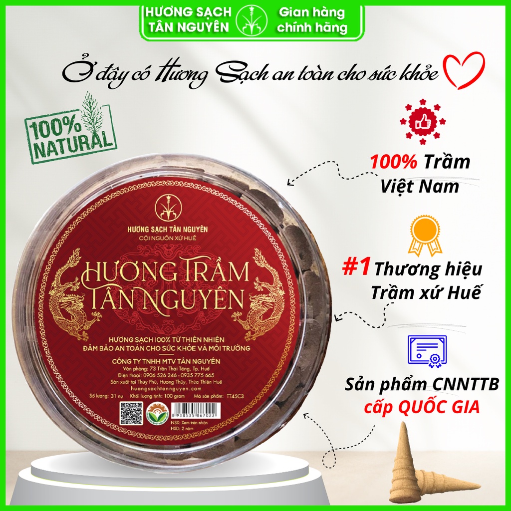 Nụ trầm hương Tân Nguyên, nhang trầm nụ, trầm hương xông nhà 100% tự nhiên hộp 45 viên - Hương Sạch Tân Nguyên