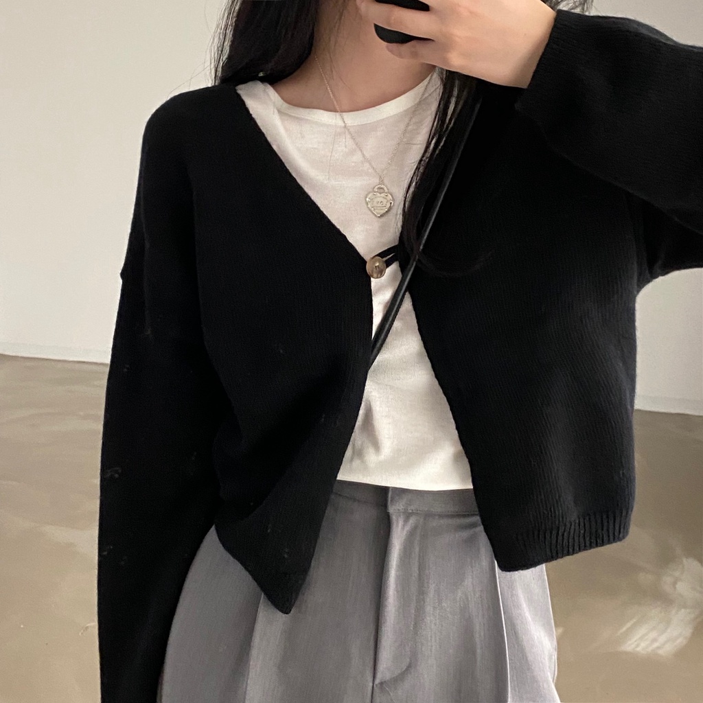 Áo Khoác Cardigan Dệt Kim Dày Một Nút Màu Trơn Ấm Áp Thời Trang Thu Đông 55702