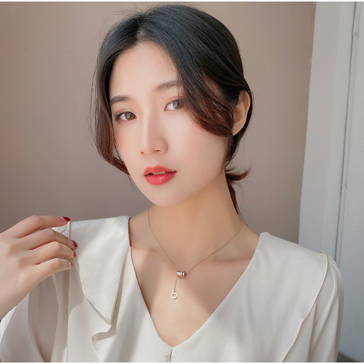 dây chuyền nữ titan ống số la mã rớt vòng tròn siêu đẹp, bền màu, chuẩn thời trang