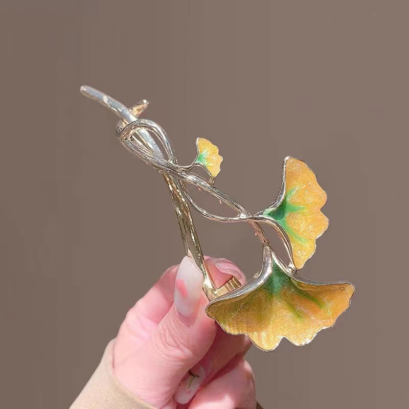 Kẹp Kim Loại Cao Cấp Hình Lá Cây Ginkgo Thời Trang