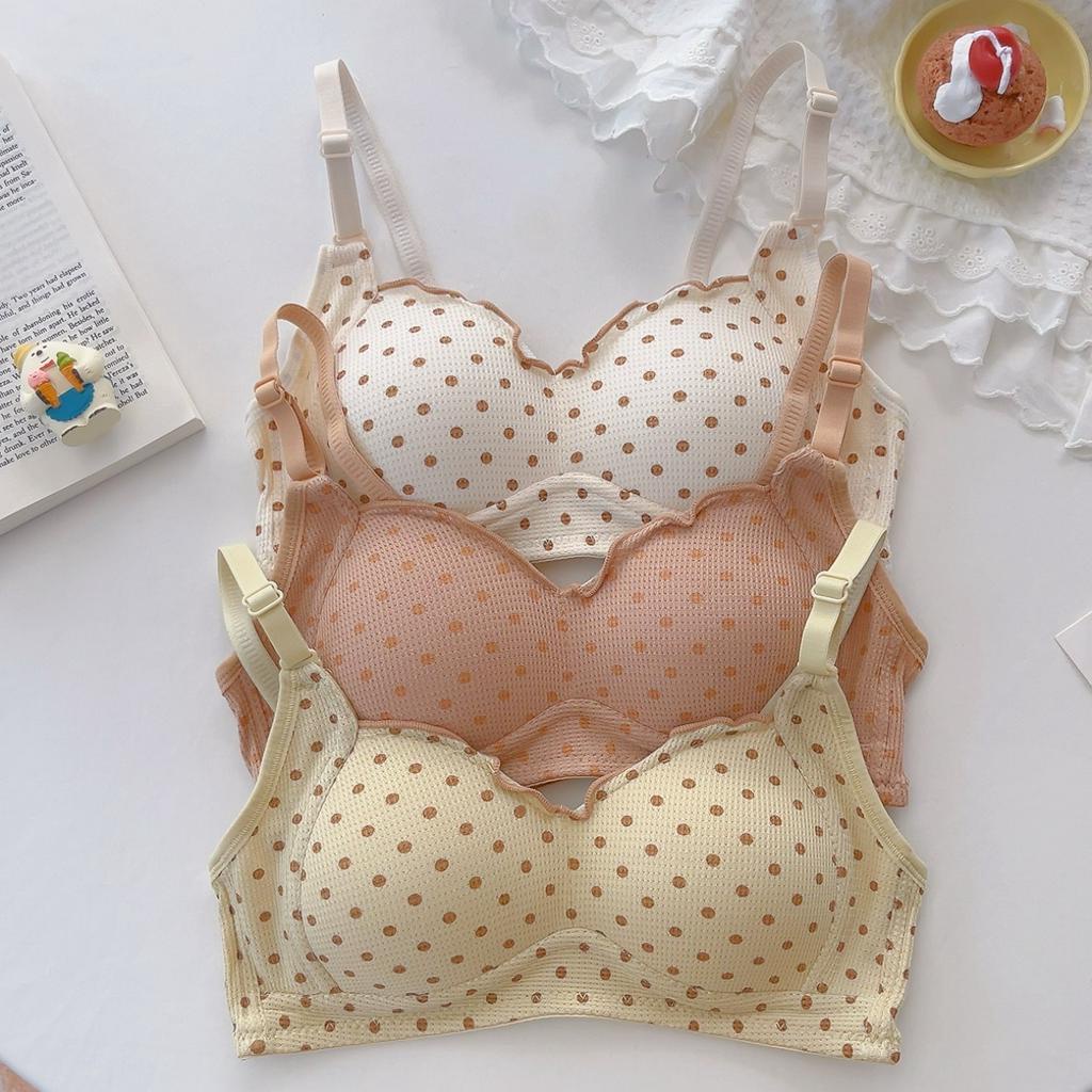 Áo ngực không gọng cotton chấm bi, mút mỏng thấm hút mồ hôi, bản to 3 nấc cài  HL BOUTIQUE A361