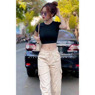 Áo croptop body cộc tay 🌸 Áo croptop nữ trơn basic co giãn hottrend