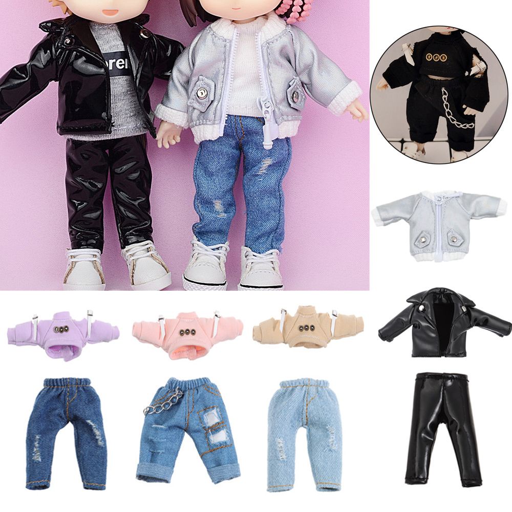 Phụ kiện áo khoác/quần jean rách/áo hoodie PU cho búp bê 1/12 chất lượng cao thời trang 19 kiểu tùy chọn cho trẻ em