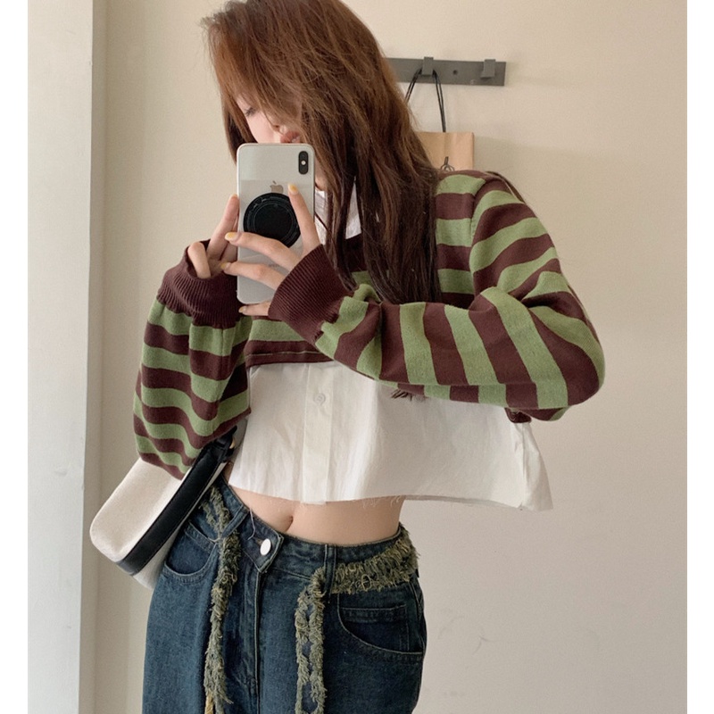 Áo Dệt Kim Chui Đầu Tay Dài Kẻ Sọc Thời Trang
