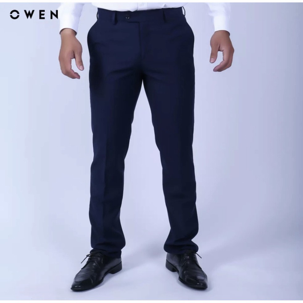 OWEN - Quần âu nam màu XANH NAVY dáng regular cạp tăng đơ co dãn chất Polyester 20536 - 22426 - CHÍNH HÃNG