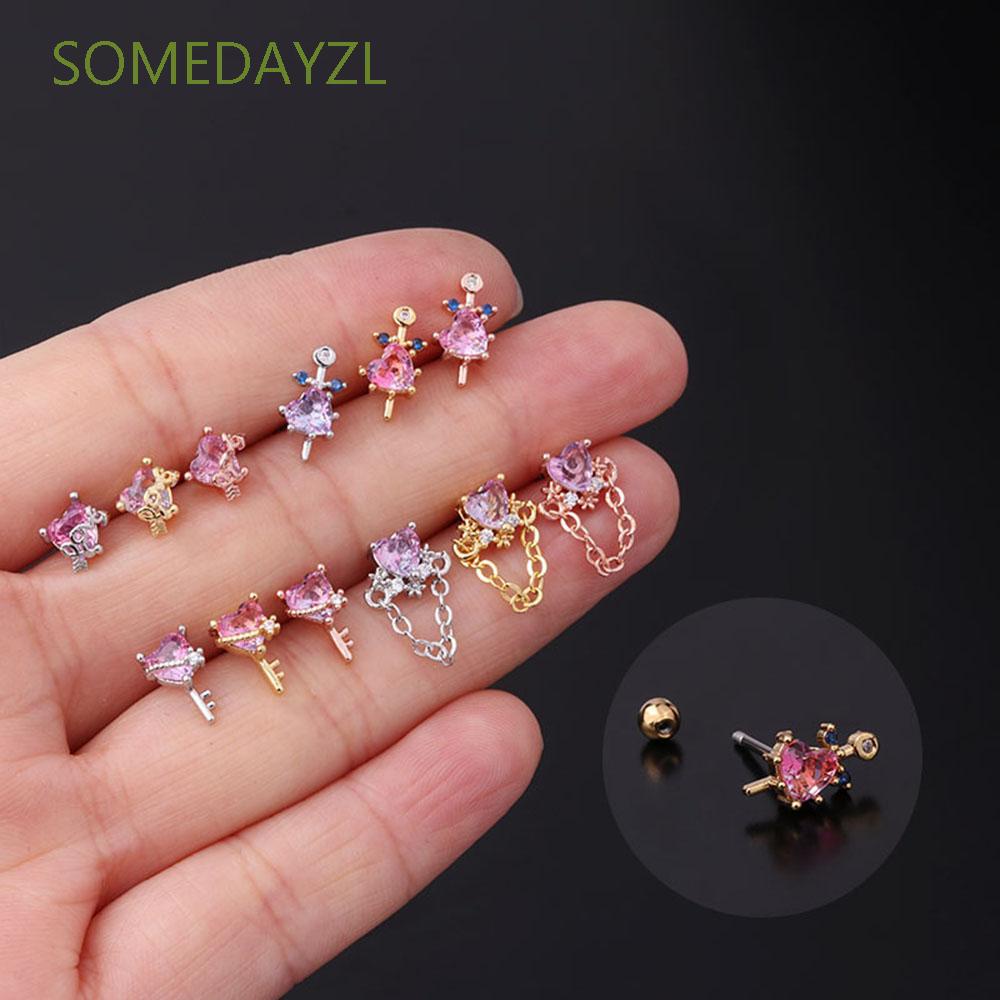 Khuyên Tai Hình Trái Tim Đính Đá Zircon Màu Sắc Gradient Đơn Giản Phong Cách Hàn Quốc Cho Nữ