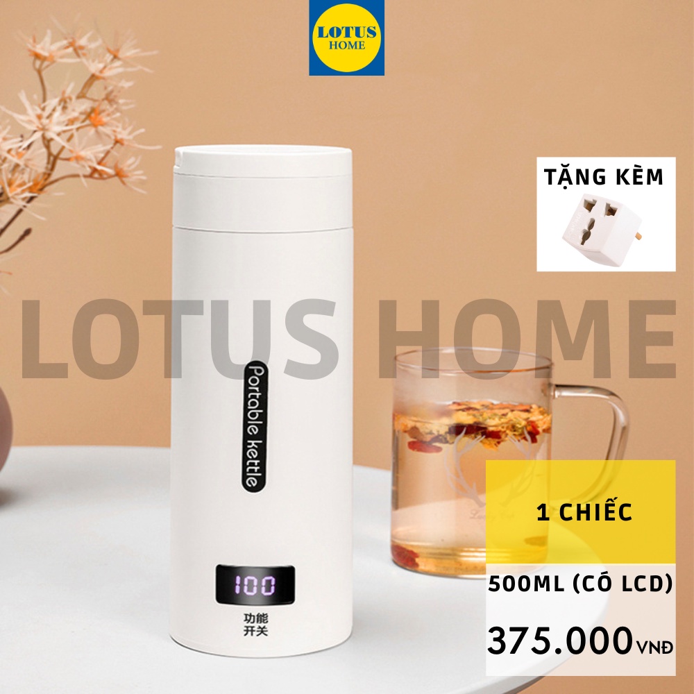 Bình đun nước cốc đun nước mini du lịch pha sữa hầm thuốc nấu ăn mang bệnh viện 400-500ml có hiển thị nhiệt độ kèm phích