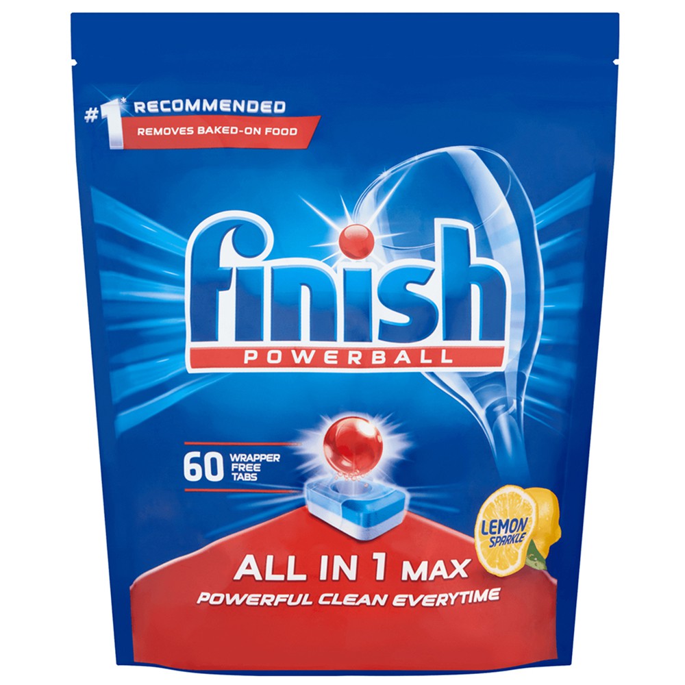 Túi 60 viên rửa chén Finish All In 1 Max Dishwasher Tablets Lemon Sparkle QT04585 - hương chanh, Viên nén rửa chén bát