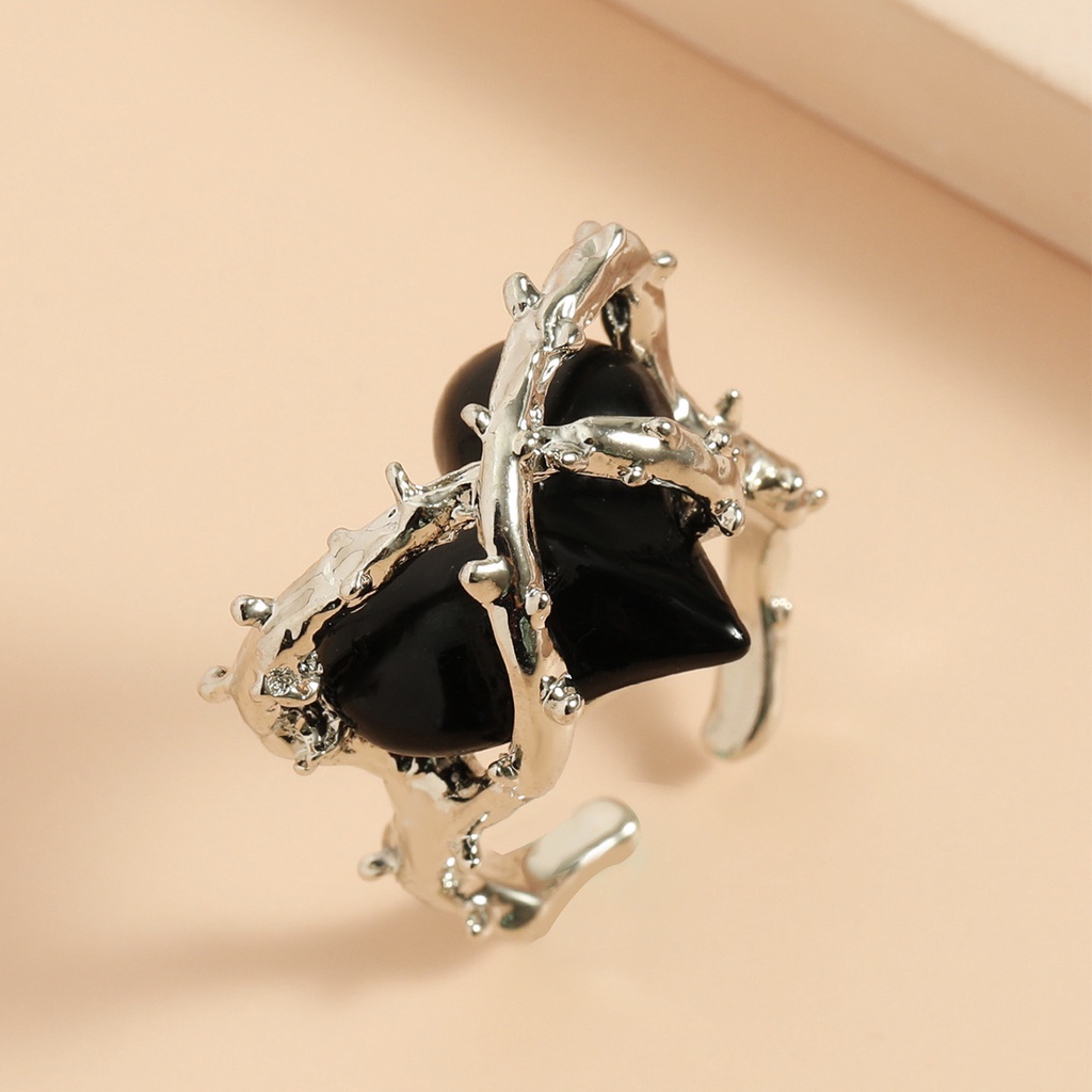 Nhẫn hở hình trái tim và gai phong cách hip hop thời trang cho cặp đôi