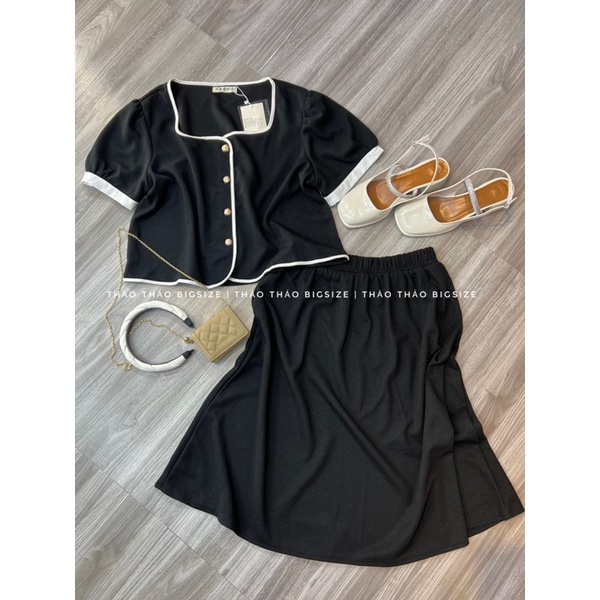 Set áo croptop và chân váy midi - MÚP BIGSIZE 60-100KG