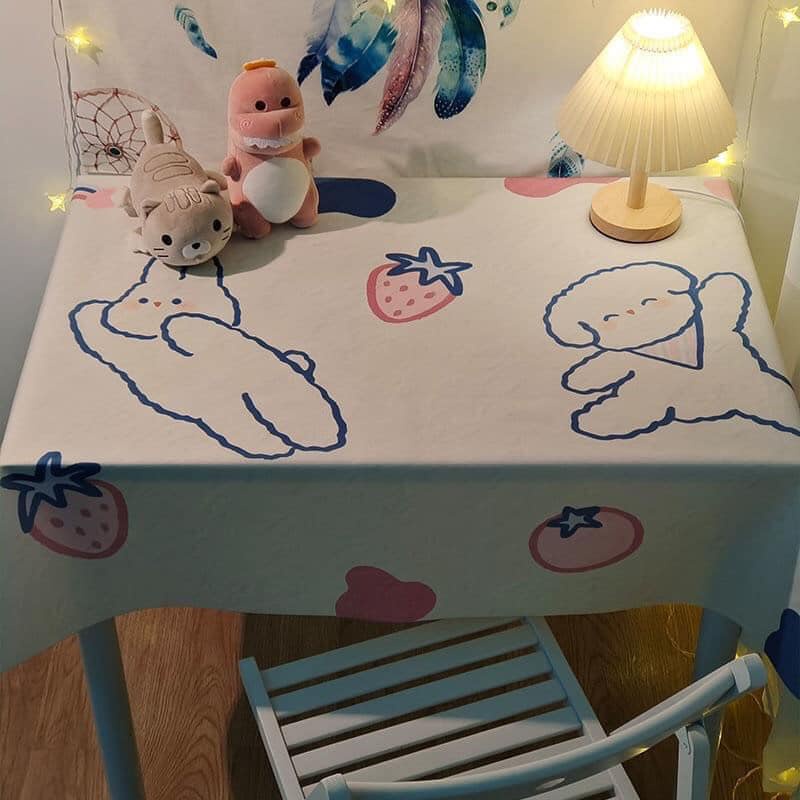 Khăn Trải Bàn 90*60cm Chống Bụi Chống Nước Hình Gấu/thỏ Dễ Thương Họa Tiết Đáng Yêu Chất Lượng Cao