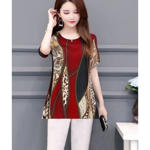 Áo Thun Tay Ngắn Dáng Rộng Vải Lụa Mát Phong Cách Phương Tây Thời Trang Mùa Hè Cho Nữ