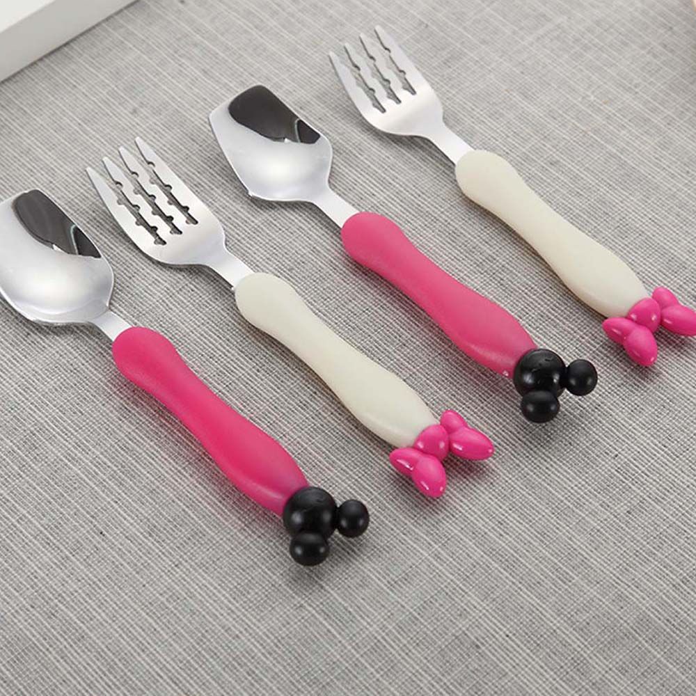 Bộ muỗng nĩa bằng thép không gỉ 2 món họa tiết hoạt hình cho bé