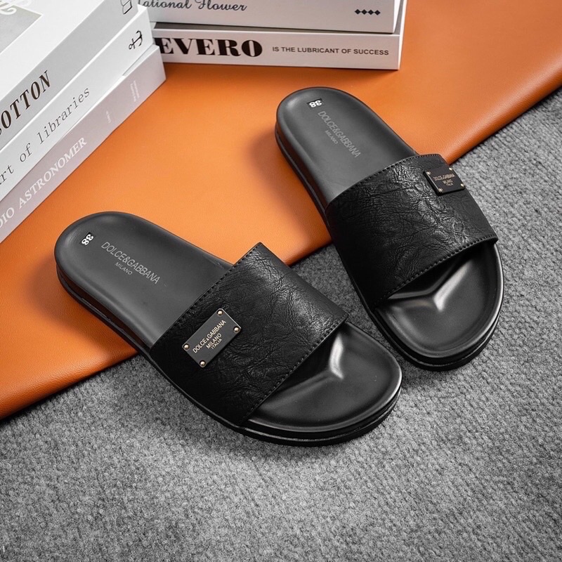 Dép Quai ngang nam Nữ Docle &Gabbana da bò, màu đen