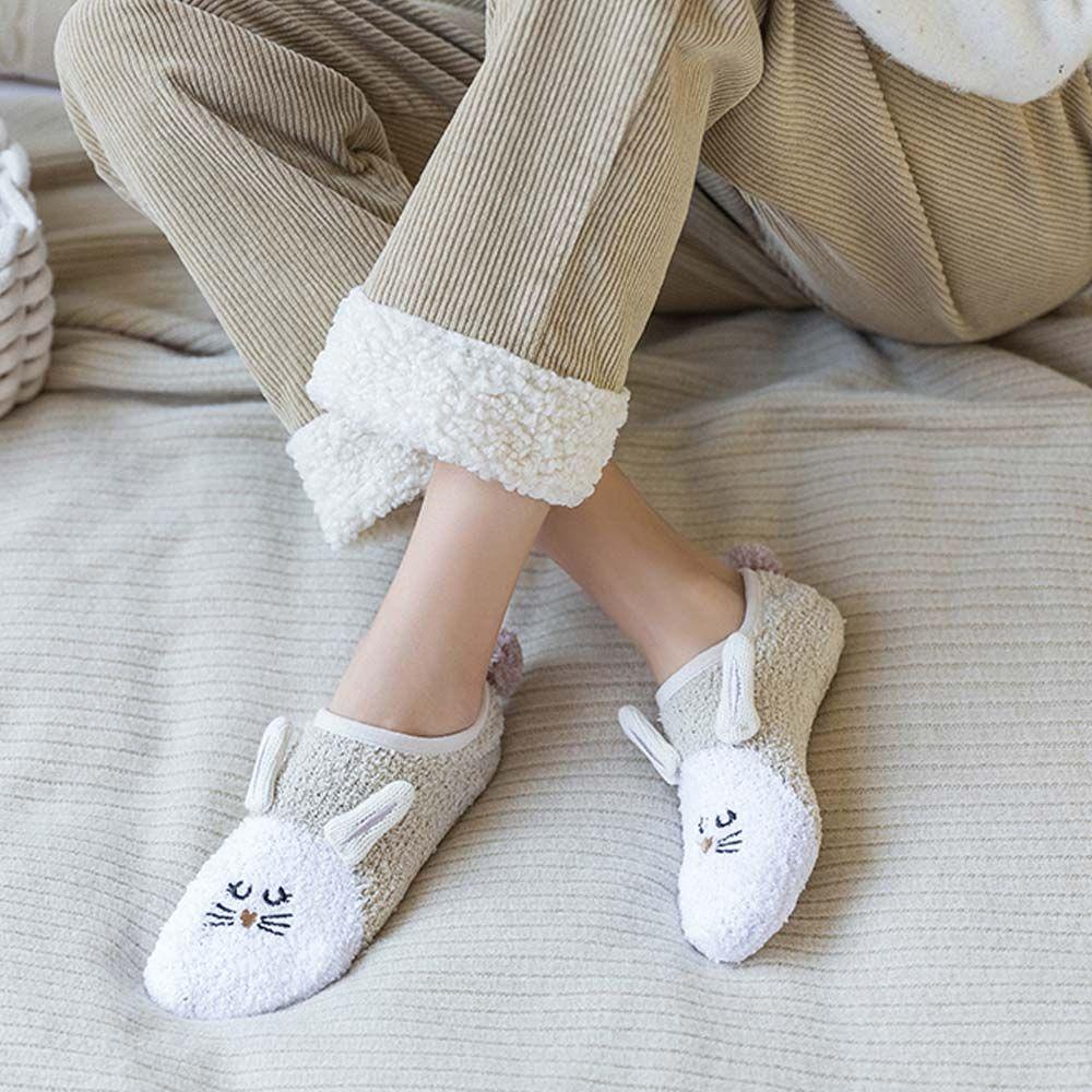 Vớ Ngủ Vải Lông Cừu San Hô Ấm Áp Không Trượt In Hình Chú Chuột 3D Cho Nữ