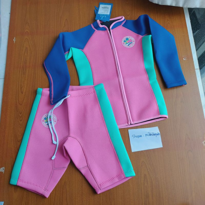 Sét đồ bơi giữ nhiệt Sabolay NTQ201 / VTQ201 dày 2mm gồm áo tay dài + quần cộc có dây rút tiện lợi cho bé trai bé gái