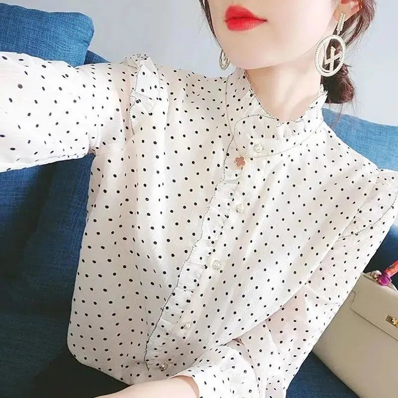 Áo Sơ Mi Chiffon Tay Dài Dáng Rộng Phong Cách Thời Trang Pháp Dành Cho Nữ