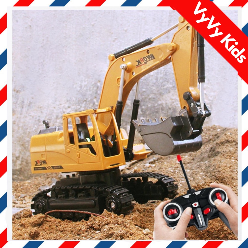 Máy xúc điều khiển từ xa đồ chơi cho bé có gầu sắt, bánh xích, đồ chơi điều khiển từ xa cho trẻ em