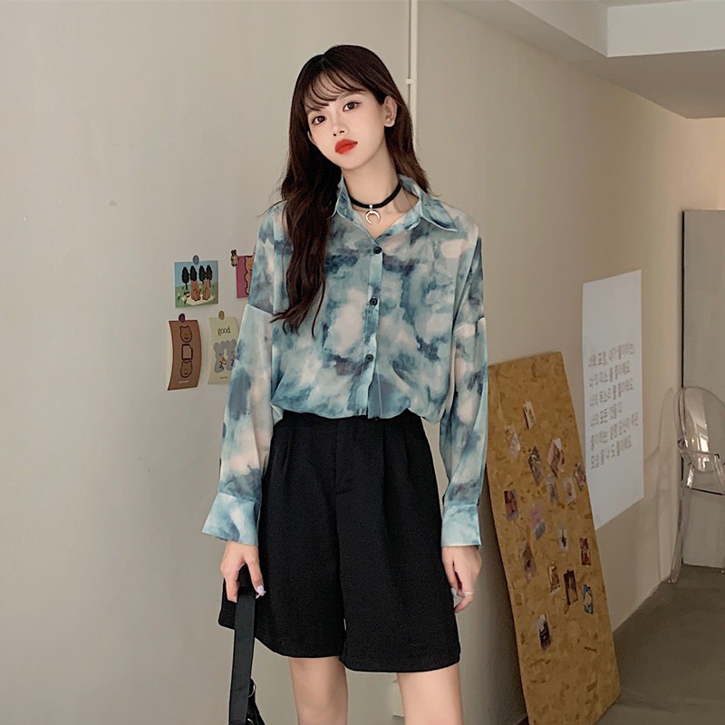 Áo Sơ Mi Hoa Tay Dài Thời Trang Dành Cho Nữ