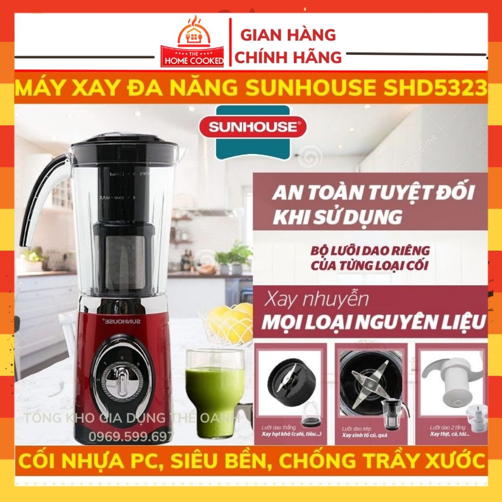 Máy xay sinh tố Sunhouse đa năng SHD5322 3 Cối Linh Hoạt