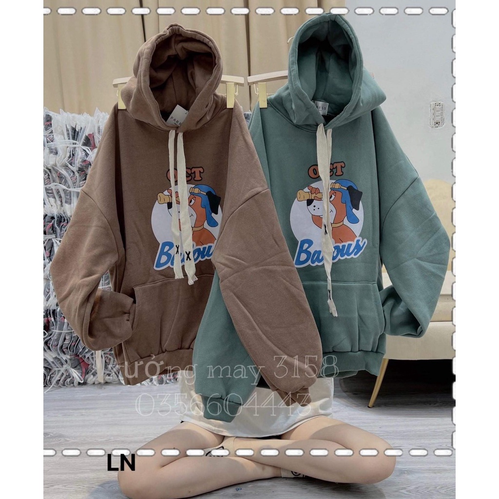 Áo hoodie  nam nữ chú chó balous  Chất nỉ cotton for thụng tay bồng  Mũ 2 lớp xịn xò