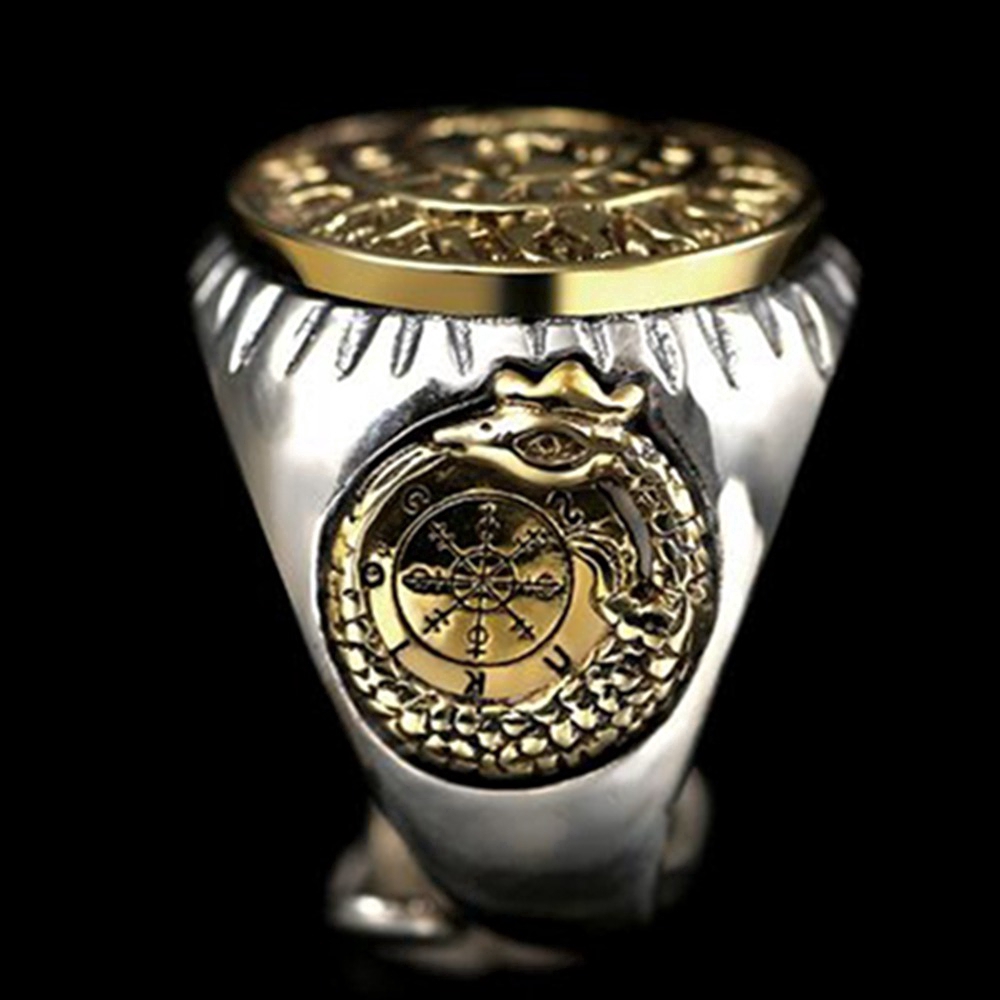 Fashion Trend Men Jewelry Gold Sun Smile 3D Dinosaur Statue Punk Ring Jewelry