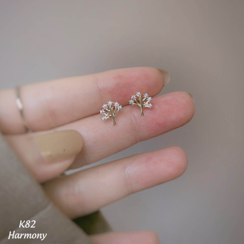 Khuyên tai nữ bạc mạ vàng đính đá hình cây mẫu mới trẻ trung The Tree | HARMONY ACCESSORIES K82