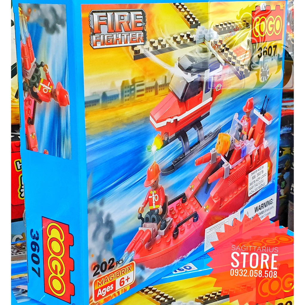 LEGO COGO-3607 Lắp Ráp Trực Thăng và Tàu Cứu Hỏa ( 202 Miếng )