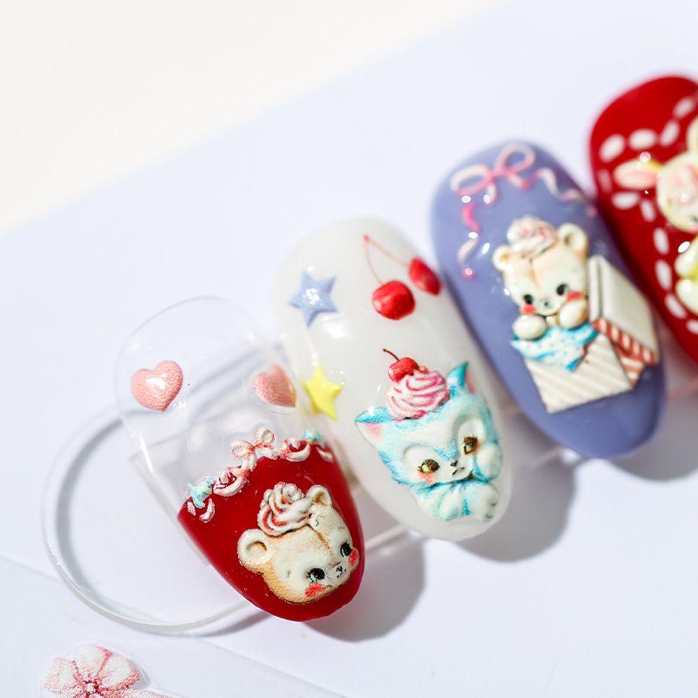 Miếng Dán Trang Trí Móng Tay Họa Tiết Mèo / Gấu Hoạt Hình 3D Độc Đáo DIY
