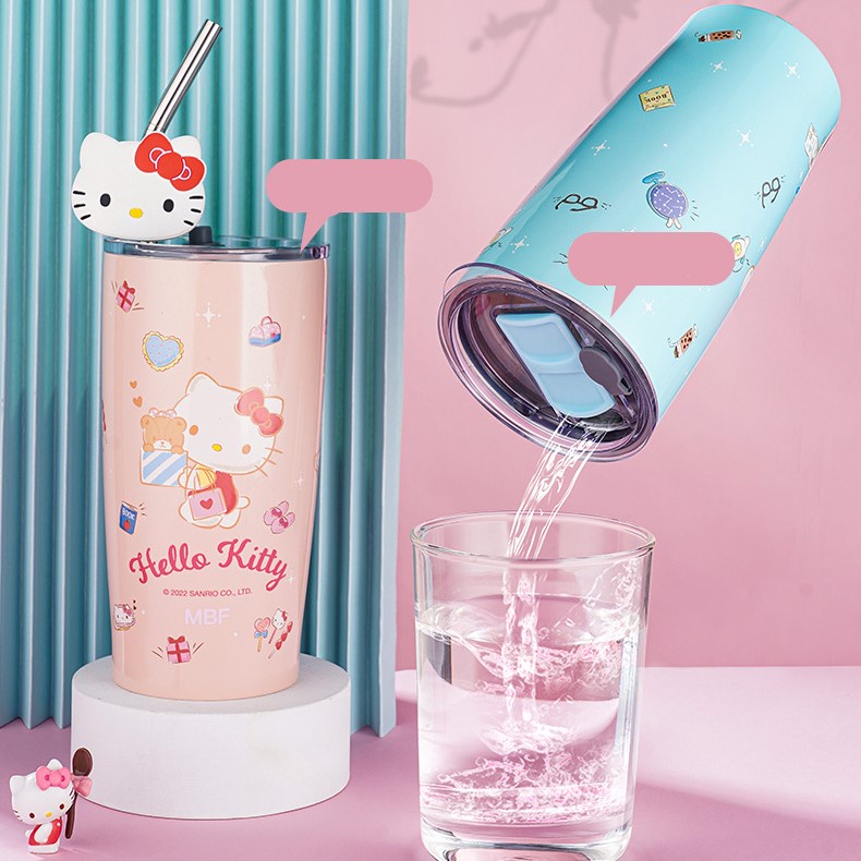 [Hoả tốc 2H] Ly giữ nhiệt Hello Kitty chính hãng SAN.RIO, Ly giữ nhiệt inox 304 600ml tặng kèm ống hút inox mèo