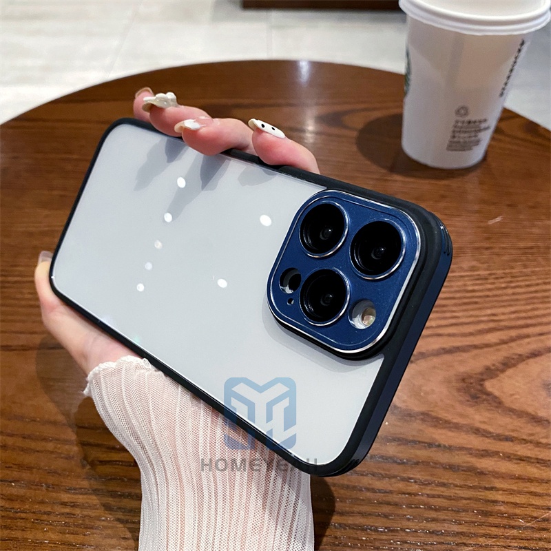 Ốp Điện Thoại Cứng Trong Suốt Viền Kim Loại Bảo Vệ Lens Cho iPhone 14 13 12 Pro Max 14 Plus ip13 ip14