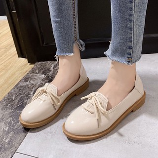 Giày Lười Nữ B58 Da Bóng/ Retro/ Buộc Dây/ Đế 3cm