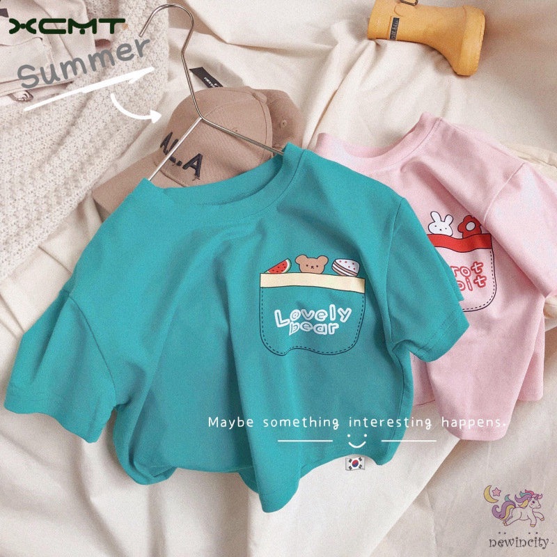 Áo Thun Tay Ngắn Cổ Tròn In Họa Tiết Hoạt Hình Phong Cách Hàn Quốc Cho Bé Gái