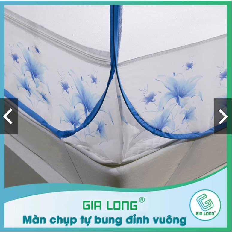 Màn chụp tự bung đỉnh vuông Gia Long - Mẫu mùng chụp tự bung có viền chân chống muỗi tuyệt đối