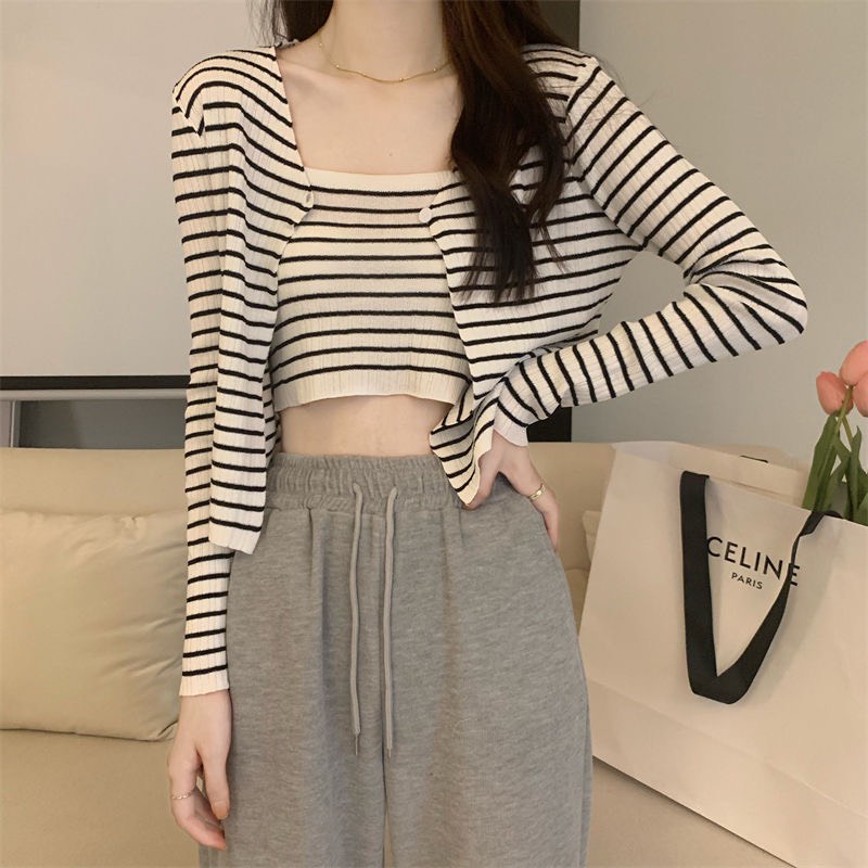 Set Áo 2 Dây + Khoác Dài Tay Sọc Ngang Smide Clothing