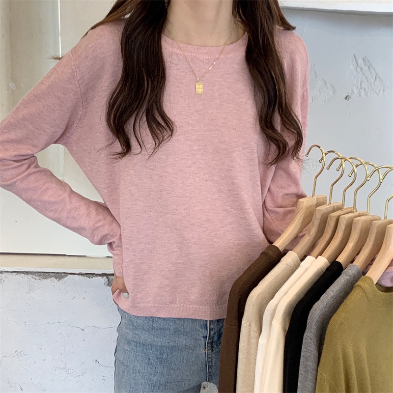 Áo sweater dệt kim tay dài dáng ngắn thời trang cho nữ