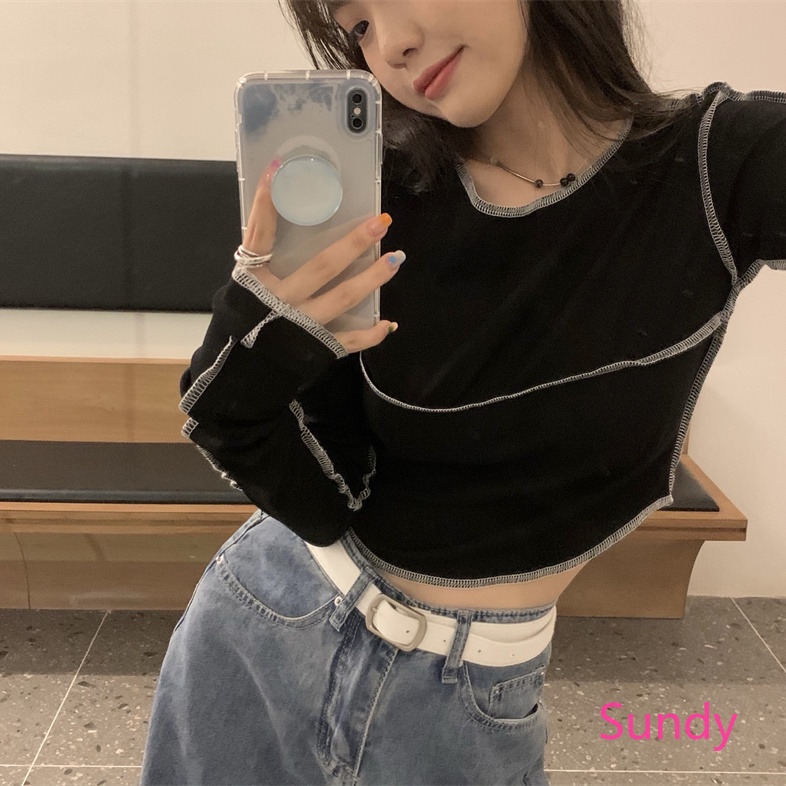 Áo Croptop Tay Dài Lệch Tà Quyến Rũ Thời Trang Phong Cách Hàn Quốc Cho Nữ