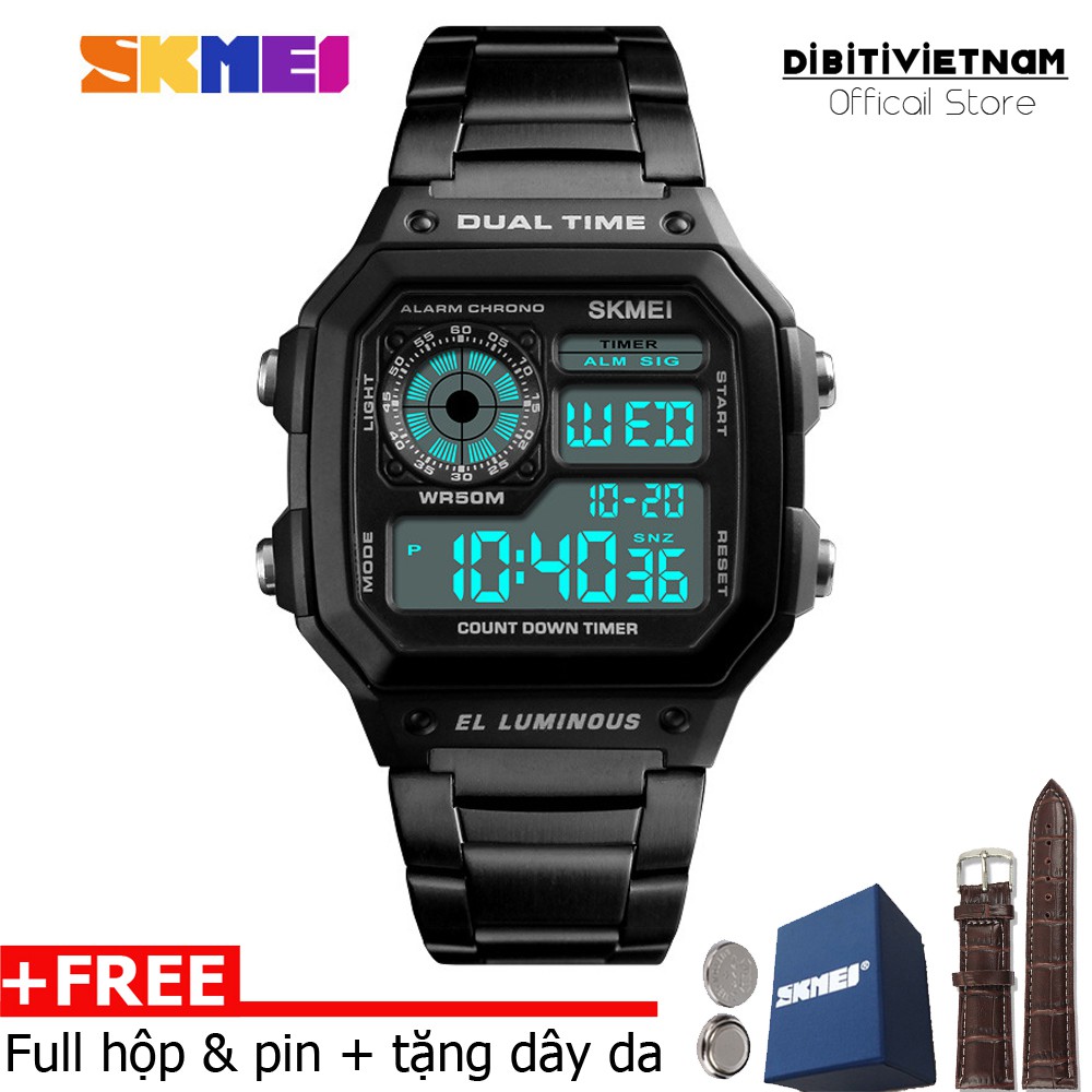 (CHÍNH HÃNG) Đồng hồ nam Skmei DO44 Dual time Digital Watch dây thép không gỉ + Tặng dây da thay thế | BigBuy360 - bigbuy360.vn