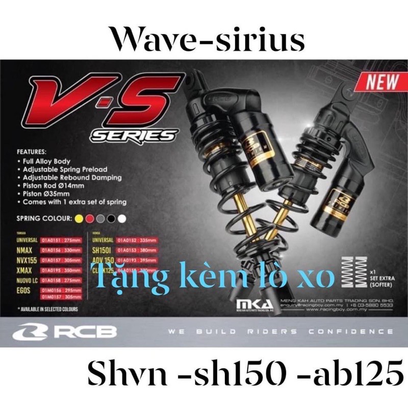 Phuộc sau Rcb mẫu vsbk shvn ab125 wave dream sirius chính hãng RACING BOY