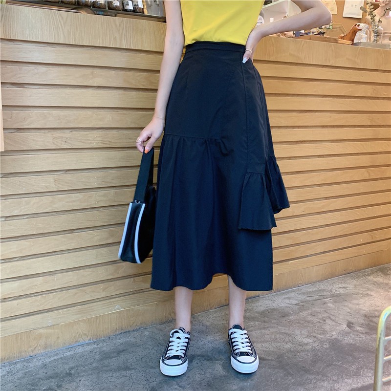 (HÀNG SẴN) Chân váy cạp cao xòe dài đuôii cá thiết kế không đều độc đáo style vintage cá tính | BigBuy360 - bigbuy360.vn