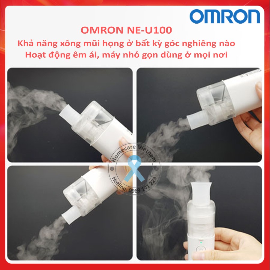 Máy xông khí dung dạng lưới OMRON NE-U100, kích thước hạt nhỏ giúp hấp thụ tốt hơn, xoay 360 độ, NE U100 bảo hành 2 năm