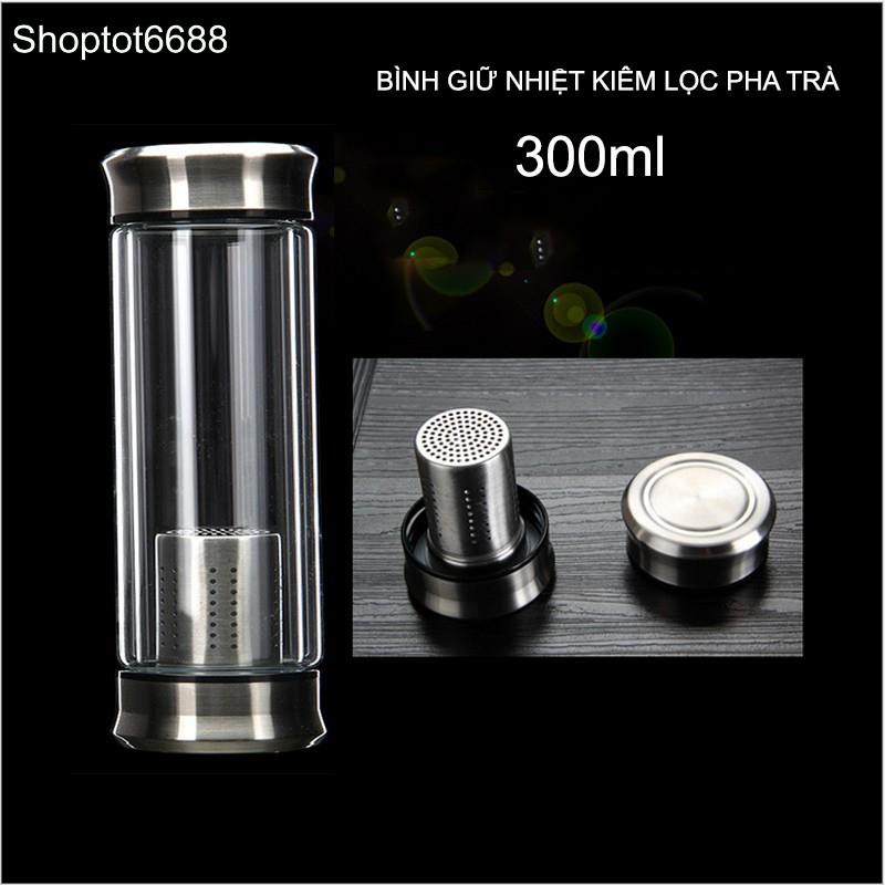 Bình pha trà giữ nhiệt bằng thủy tinh 2 lớp và inox304 cao cấp 300-420ml (Kho hàng Hà nội)