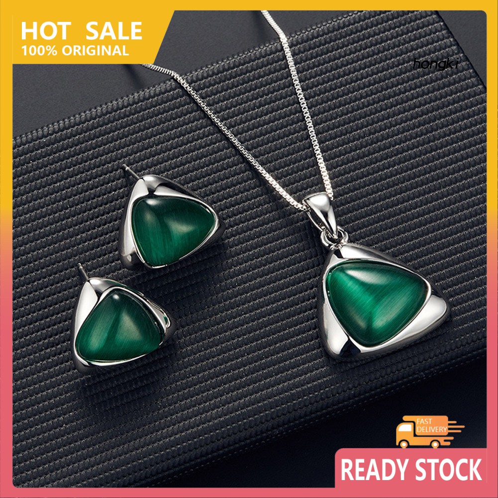 (Hàng Mới Về) Bộ vòng cổ + Bông Tai Hình Tam Giác Đính Đá Quý Nhân Tạo Cho Nữ