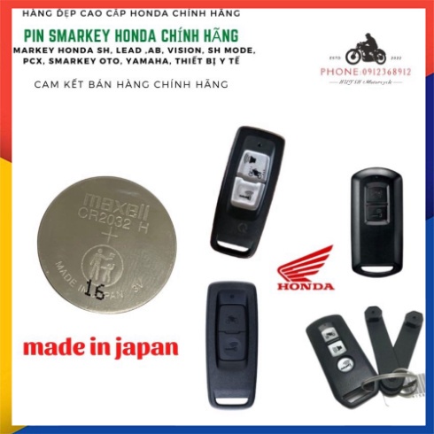 Pin Smartkey Honda Airblade, Vision , SH, SH mode, PCX, Yamaha Honda Chính Hãng Mã CR2032 Chữ Đỏ